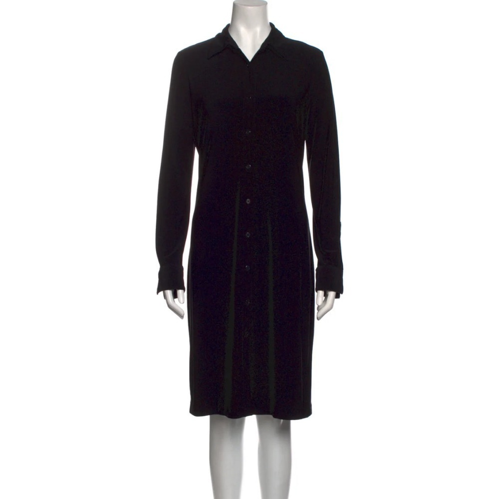 Norma Kamali Long Sleeve Knee Length Button Shirt Dress in Black Size Large